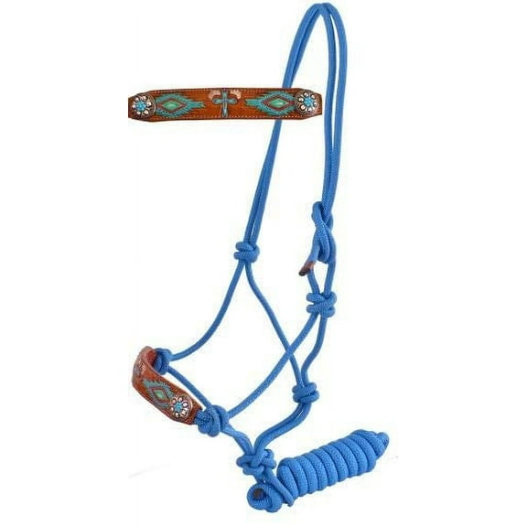 Showman Leather Nose Cowboy Knot Rope Halter w/ Painted Cross & Southwest Design