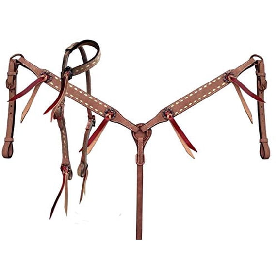 Showman Leather Single Ear Headstall & Breast Collar Set w/ Buckstitch Trim & Reins