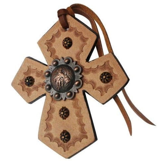 Showman Leather Tie-On Cross w/ Engraved Barrel Racer Concho