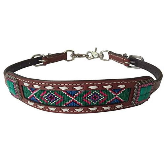 Showman Leather Wither Strap w/ Green Beaded Southwest Design Inlay