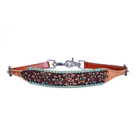 Showman Leather Wither Strap w/ Tooled Flowers & Teal Accents