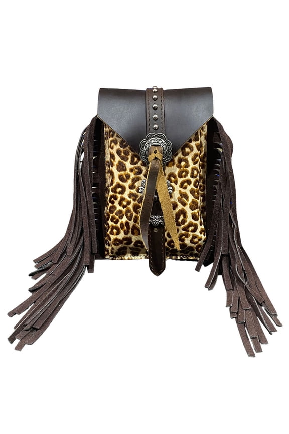 Leopard Cowhide Rear Cinch Saddle Bag
