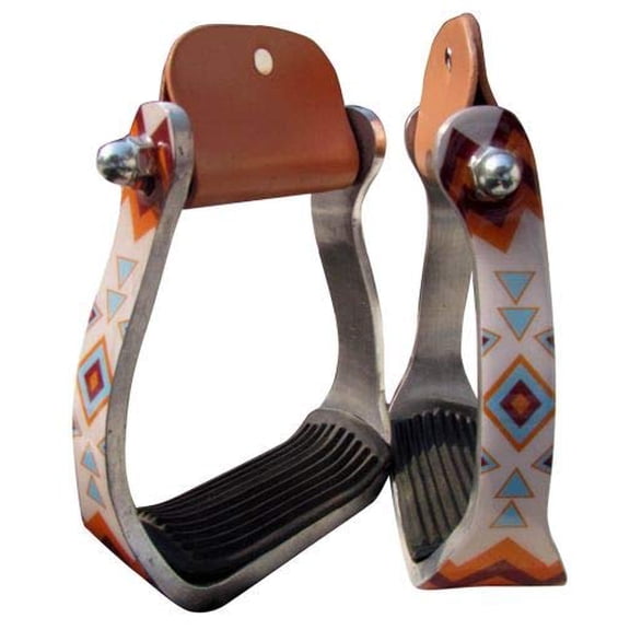 Showman Lightweight Aluminum Stirrups w/ Light Blue & Orange Southwest Design
