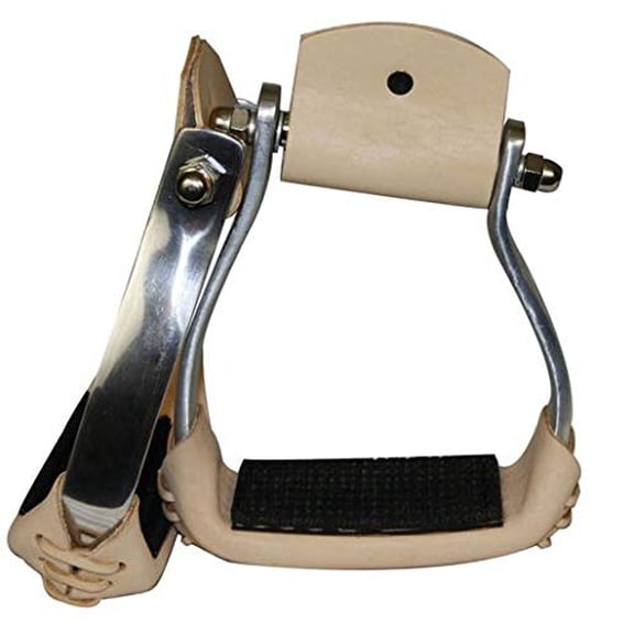 Showman Lightweight Angled Aluminum Stirrups w/ Leather/Rubber Grip Tread