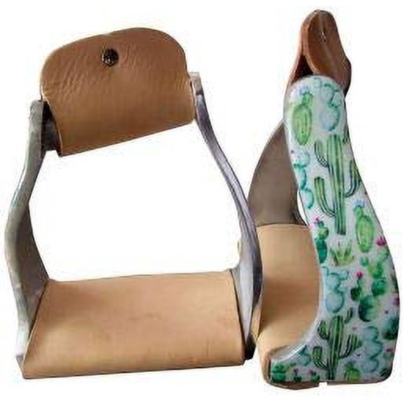 Showman Lightweight Twisted Angled Aluminum Stirrups w/ Cactus Design & Leather Tread