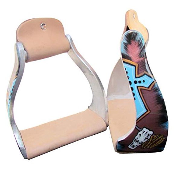 Showman Lightweight Twisted Angled Aluminum Stirrups w/ Cross & Steer Head Design