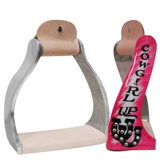 Showman Lightweight Twisted Angled Aluminum Stirrups w/ Painted "Cowgirl Up" Design
