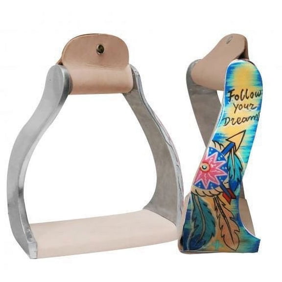 Showman Lightweight Twisted Angled Aluminum Stirrups w/ Painted "Follow Your Dreams" Design
