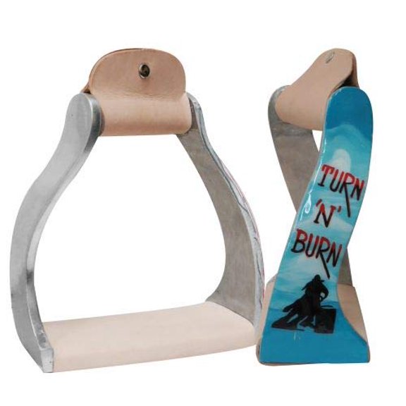 Showman Lightweight Twisted Angled Aluminum Stirrups w/ Painted "Turn 'N' Burn" Design