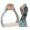 thumbnail image 1 of Showman Lightweight Twisted Angled Aluminum Stirrups w/ Shimmering Teal Aztec Print, 1 of 1