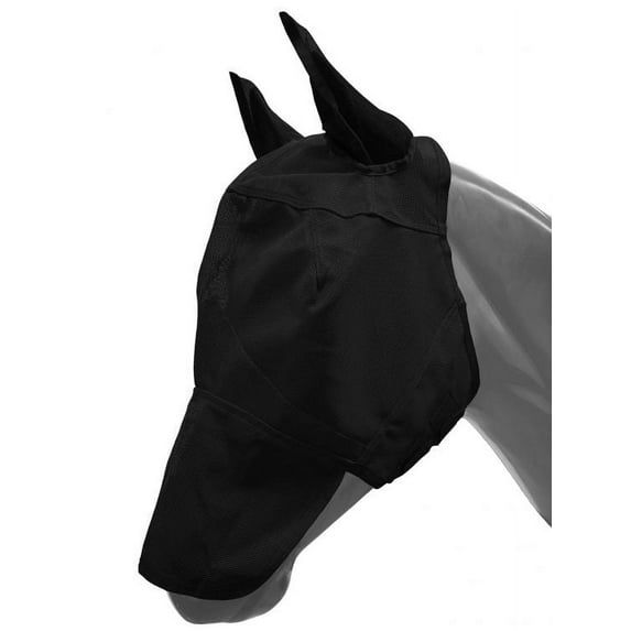 Showman Long Nose Mesh Rip Resistant Fly Mask w/ Ears (Black, Average Horse)