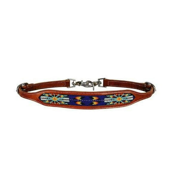 Showman Medium Oil Leather Wither Strap w/ Royal Blue Beaded Inlay