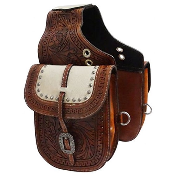 Showman Medium Oil Tooled Leather Saddle Bag w/ Genuine Cowhide Overlay