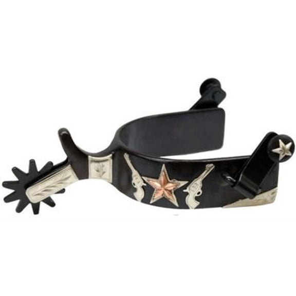 Showman Men's Black Steel Show Spurs w/ Copper Star & Silver Pistol Design