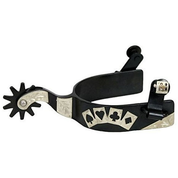 Showman Men's Black Steel Show Spurs w/ Silver 4 Card Design