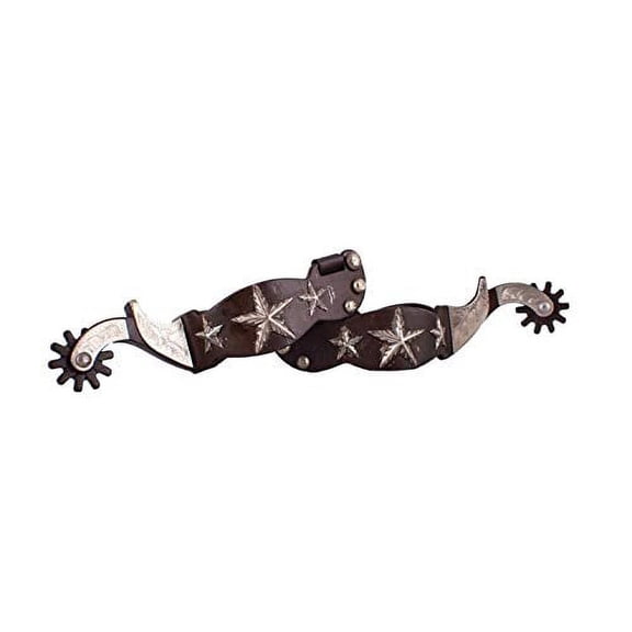 Showman Men's Brown Steel Spurs w/ Silver Engraved Stars & Overlay