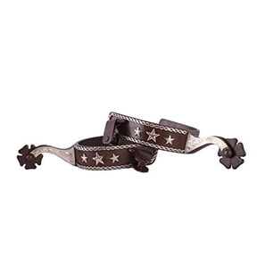 Showman Men's Brown Steel Spurs w/ Silver Rope Border, Stars & Engraved Overlay