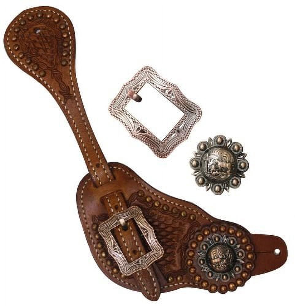 Étriers De Bottes (spur Straps) En Cuir Pour Femme Showman - Motif Floral Tooled - Neuf Sous Emballage
