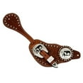 thumbnail image 1 of Showman Men's Tooled Leather Spur Straps w/ Silver Engraved Praying Cowboy Conchos (Medium), 1 of 1