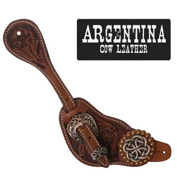 Showman Mens Size Argentina Cow Leather Celtic Knot Spur Straps