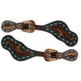thumbnail image 1 of Showman Metallic Copper Painted Leather Spur Straps w/ Buck Stitch (Teal), 1 of 1