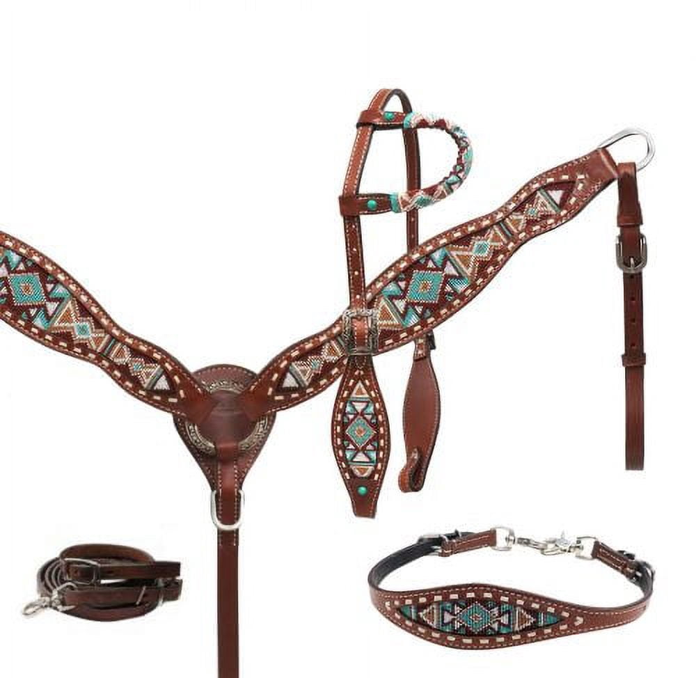 Showman ® Orange and Yellow Navajo Beaded headstall and breast collar set.