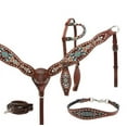 thumbnail image 1 of Showman Multi Color Navajo Beaded Leather Headstall, Breast Collar & Wither Strap Set, 1 of 1