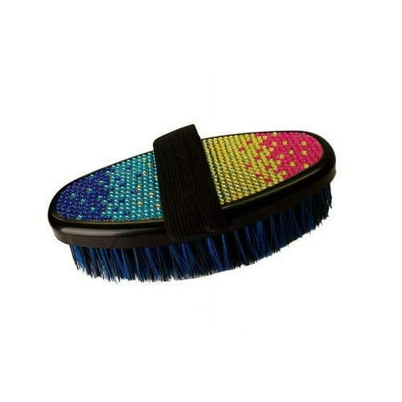 Showman Multi-Colored Crystal Rhinestone Medium Bristle Brush w/ Stretchy Handle