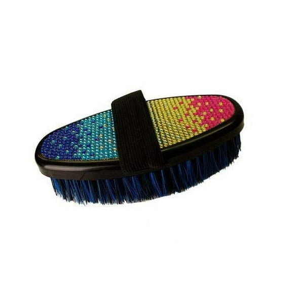 Showman Multi-Colored Crystal Rhinestone Medium Bristle Brush w/ Stretchy Handle