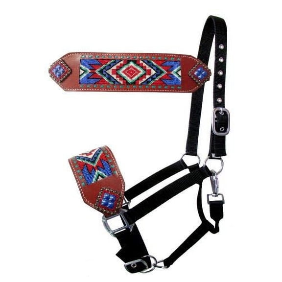 Showman Nylon Bronc Halter w/ Blue Beaded Design