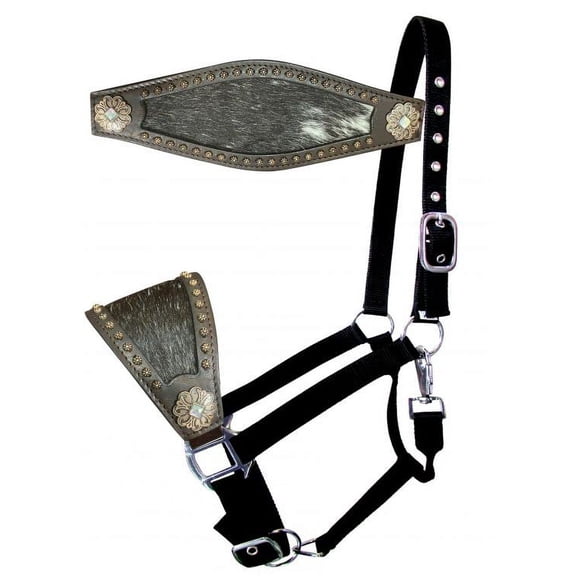 Showman Nylon Bronc Halter w/ Hair-On Cowhide Leather Noseband