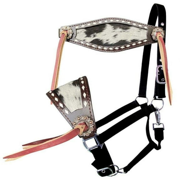 Showman Nylon Bronc Halter w/ Leather Hair-On Cowhide Noseband