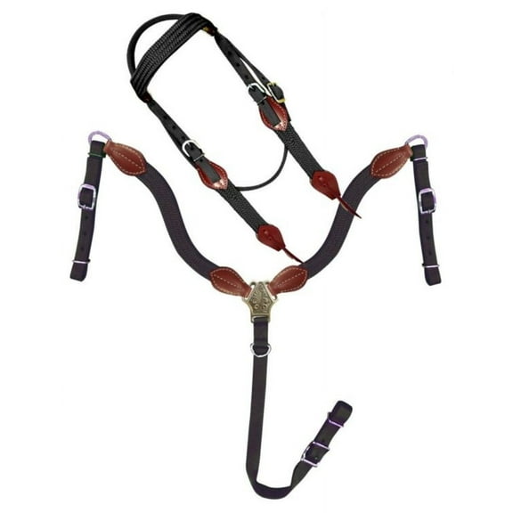 Showman Nylon Browband Headstall & Breast Collar Set w/ Leather Accents