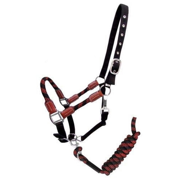 Showman Nylon Halter w/ Leather Accents & Matching Lead Rope (Red)