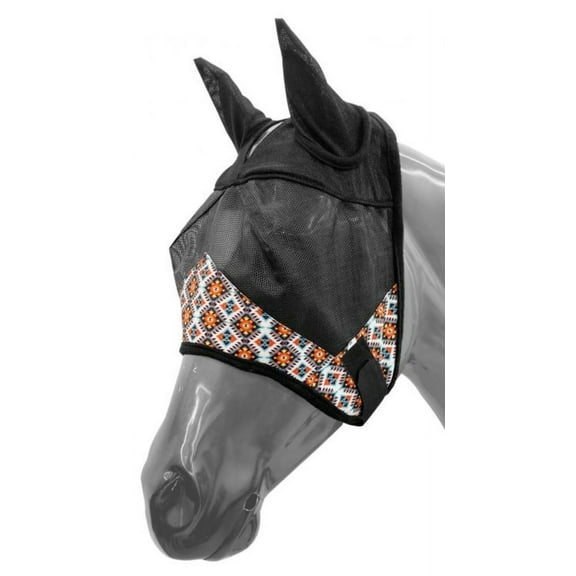 Showman Orange, Yellow & Teal Aztec Print Fly Mask w/ Ears (Large)