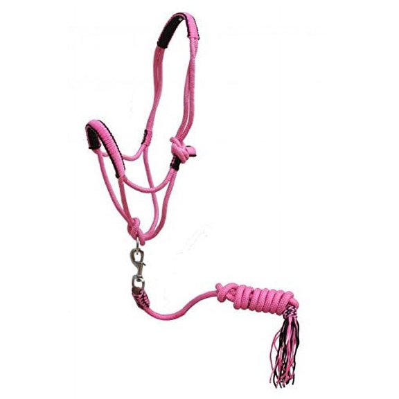 Showman PONY Braided Nylon Cowboy Knot Rope Halter w/ Lead  (Pink)