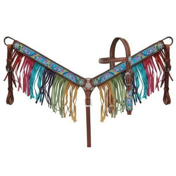 Showman PONY Leather Bridle & Breast Collar Set w/ Rainbow Pony Design