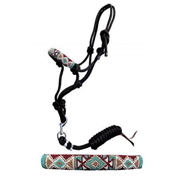 Showman PONY SIZE Beaded Nose Cowboy Knot Rope Halter w/ Lead