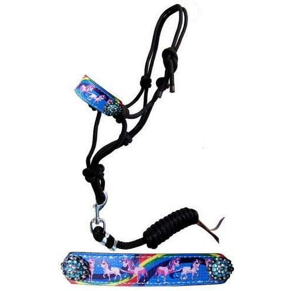 Showman PONY SIZE Rainbow Unicorn Cowboy Knot Rope Halter w/ Lead