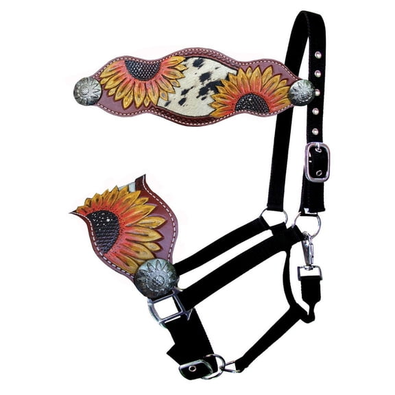 Showman Painted Sunflower Bronc Halter w/ Cowhide Inlay