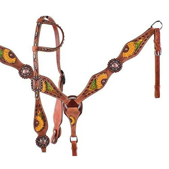 Showman Painted Sunflower Headstall & Breast Collar Set w/ Multi-Colored Metallic Inlay