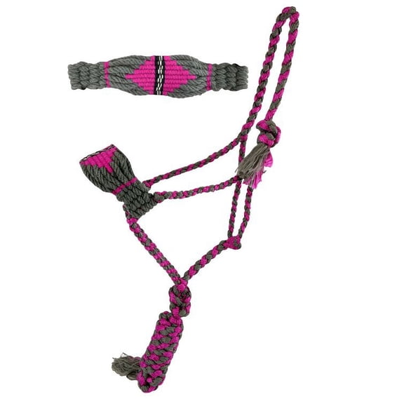 Showman Pink & Gray Woven Nylon Mule Tape Halter w/ Mohair Noseband