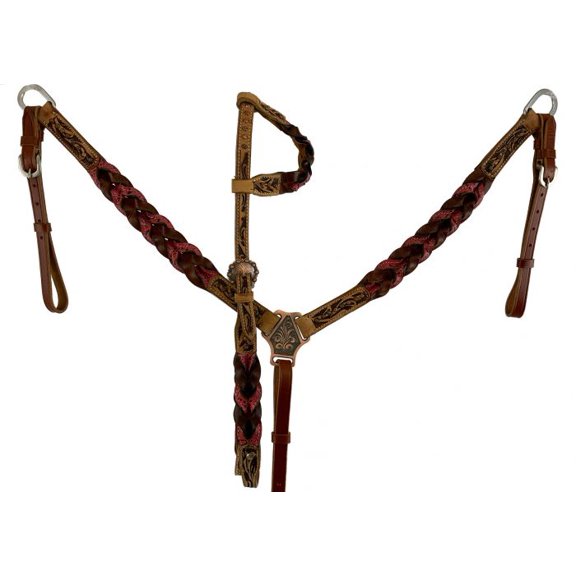 Showman Pink Miracle Braid Single Ear Headstall & Breast Collar Set