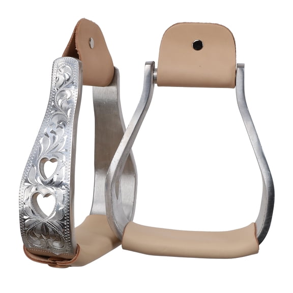 Showman Polished Aluminum Engraved Stirrups w/ Cut-Out Heart Design