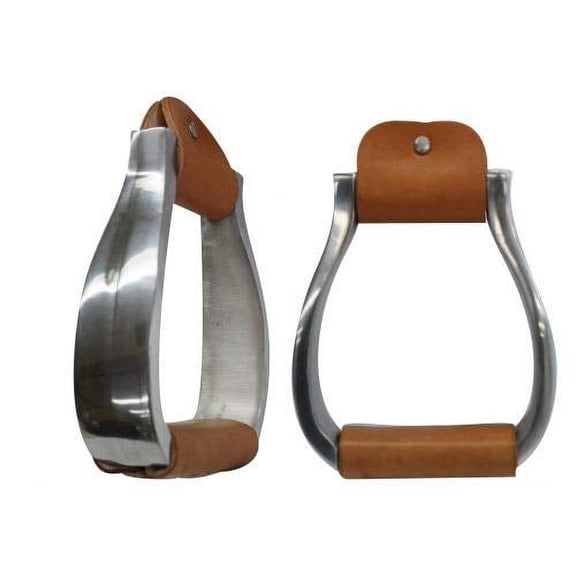 Showman Polished Aluminum Flat Bottom Stirrups w/ Leather Tread