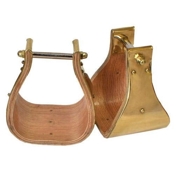 Showman Polished Brass Covered Wood Stirrups w/ 5" Tread