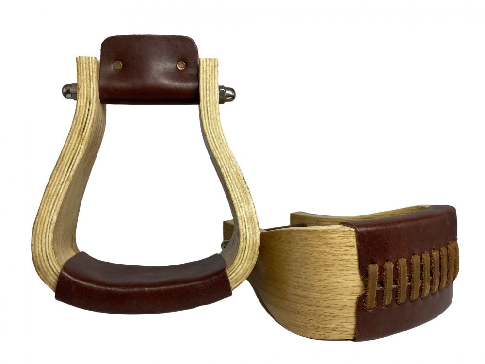 New! Showman ® Polished Mahogany wooden stirrups feature 2