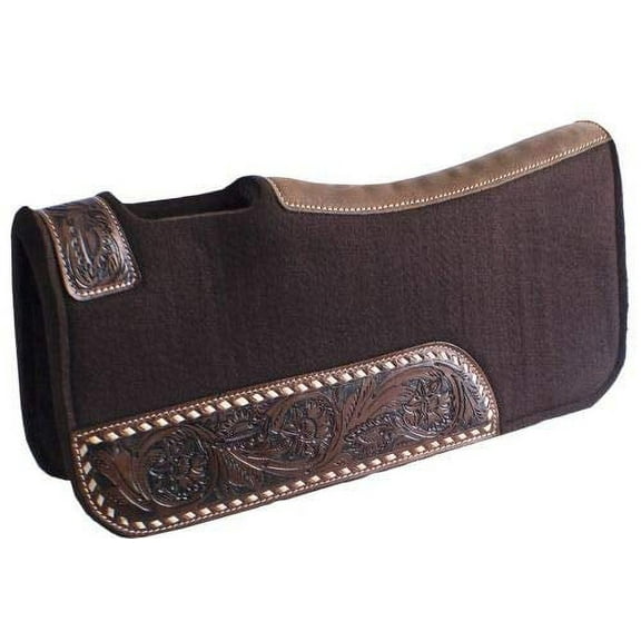 Showman Pony 24" x 24" Brown Felt Saddle Pad w/ Floral Tooled Wear Leathers