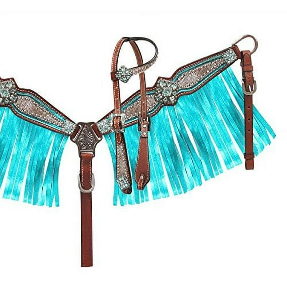 Showman Pony Headstall & Breast Collar Set w/ Holographic Snake Print & Metallic Fringe