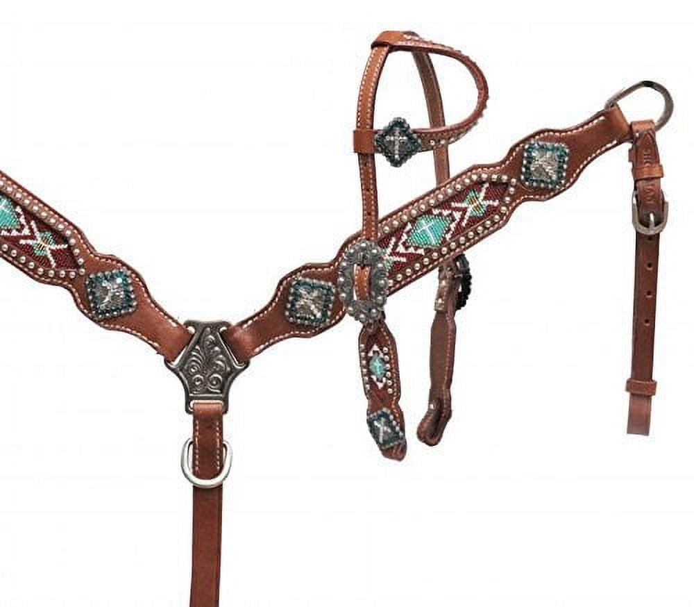 Showman ® Beaded headstall and breast collar set with cross design.